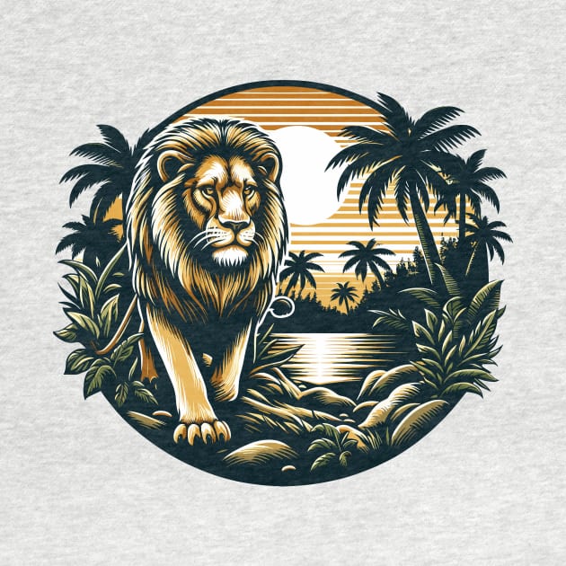 A Proud Lion Prowling A Watering Hole In The Jungle The King of the Jungle Lion by Tees 4 Thee